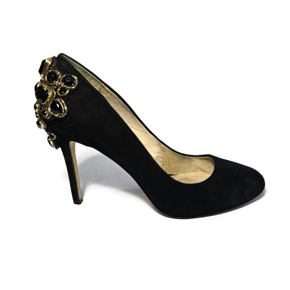 Louise et Cie Black Crystal Heels Stiletto Pumps Round Toe Sz 8.5 - Picture 6 of 16